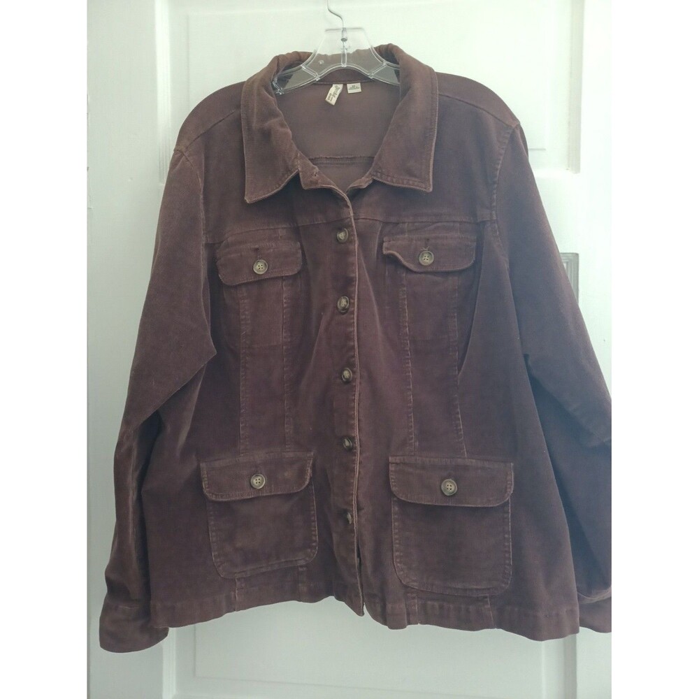 St Johns Bay chocolate brown corduroy jacket womans 2X plus sz utility outdoor